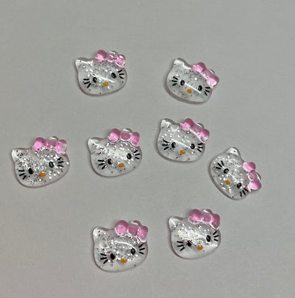 CLEAR GLITTER PINK HELLO KITTY CHARMS